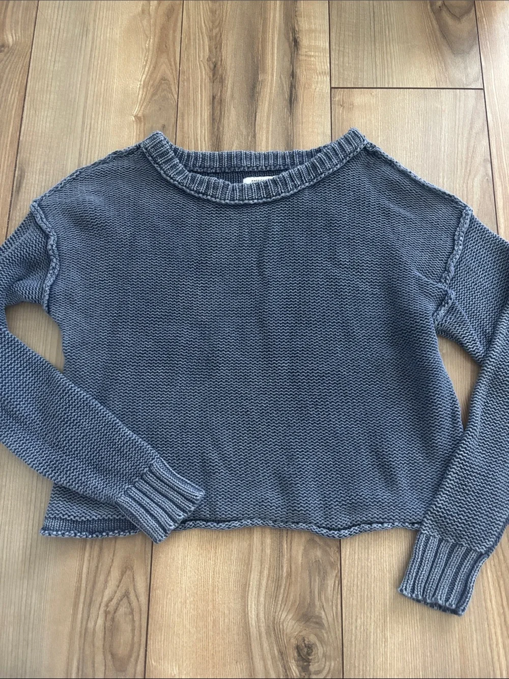 American Eagle Outfitters Slate Blue Knit Coastal Crop Crewneck Sweater XS